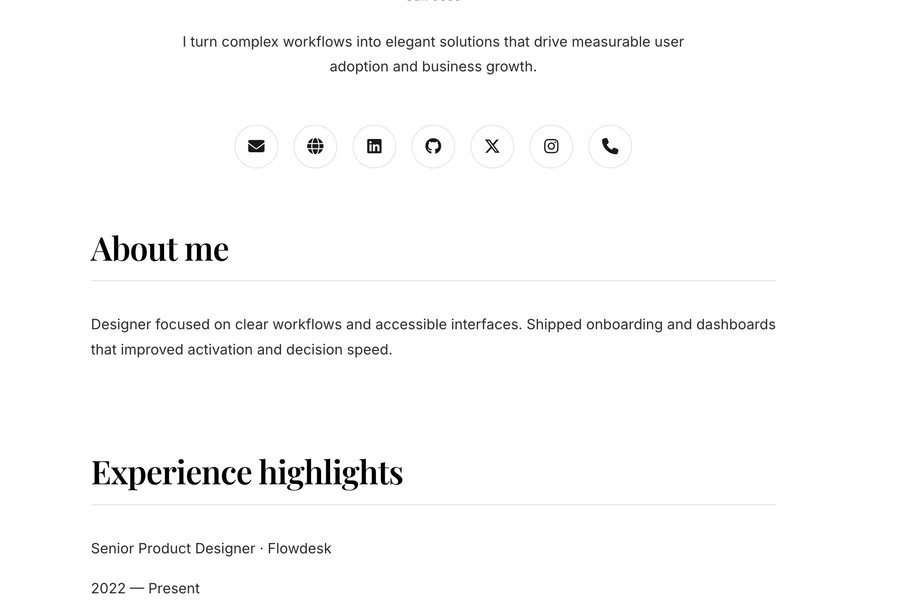 Minimal profile layout detail